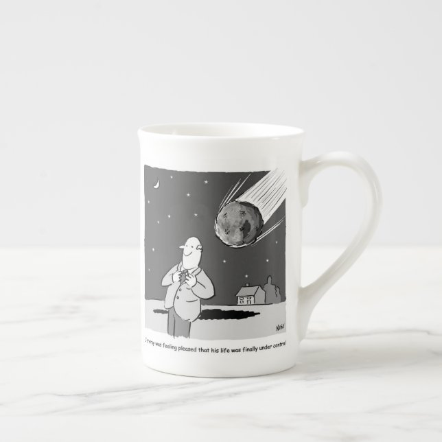 Funny Meteor Hitting Earth Disaster Bone China Mug (Right)