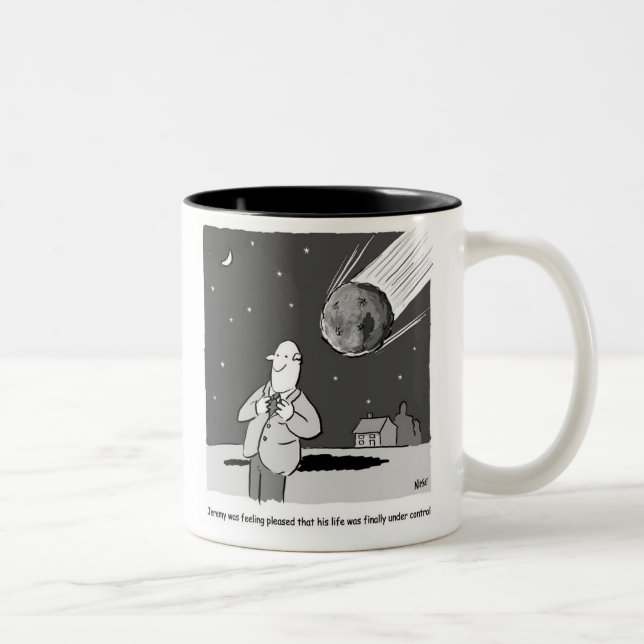 Funny Meteor Hitting Earth Disaster Two-Tone Coffee Mug (Right)