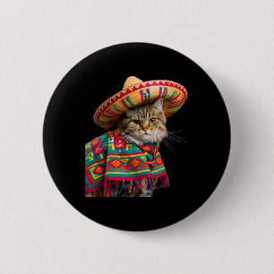 Funny Mexican Cat Sombrero Poncho Cinco De Mayo Ca 2 Inch Round Button
