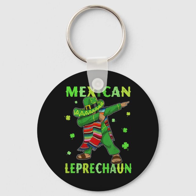 Funny Mexican Leprechaun Dabbing Mexico St Patrick Keychain (Front)