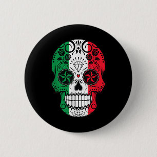 Funny Mexican Skull Head Cinco De Mayo Flag  2 Inch Round Button