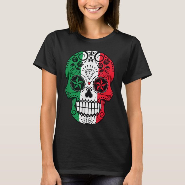 Funny Mexican Skull Head Cinco De Mayo Flag  T-Shirt (Front)