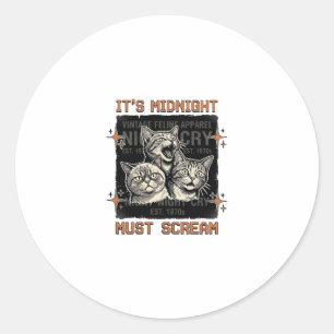 Funny Midnight Screaming Cats Vintage Shirt Design Classic Round Sticker