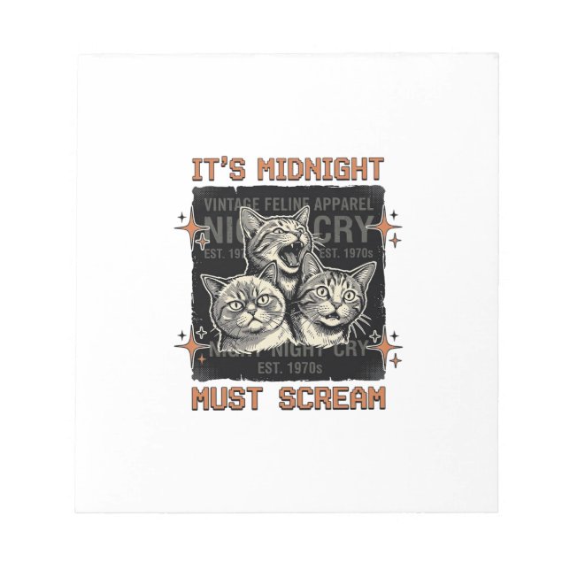 Funny Midnight Screaming Cats Vintage Shirt Design Notepad (Front)