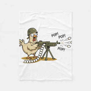Funny Military Chicken Soldier With Heavy Gun Shoo Fleece Blanket