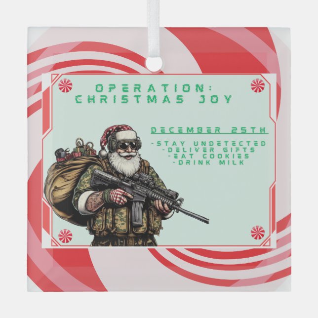 Funny Military/Christmas Santa Glass Ornament (Front)