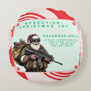 Funny Military/Christmas Santa Round Pillow