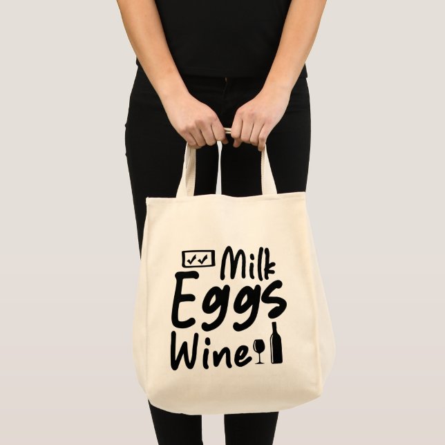 Funny Milk Eggs Wine Grocery Bag (Front (Product))
