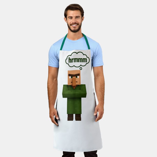 Funny Minecraft Villager Apron – Pixel Art “Hrmmm” (Worn)