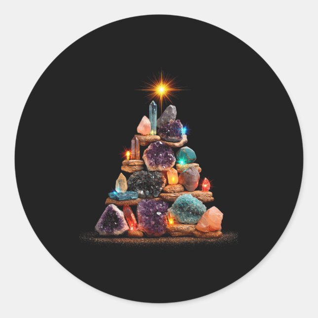 Funny Minerals Christmas Tree Graphic Crystals  Classic Round Sticker (Front)