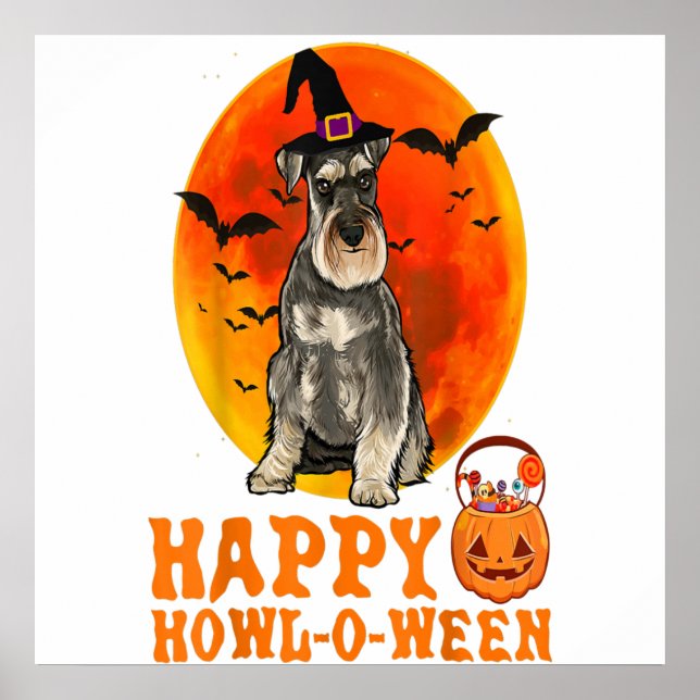 Funny Miniature Schnauzer Dog Halloween Happy Howl Poster (Front)