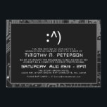 Funny Minimal Computer Science Grey Grad Invite<br><div class="desc">A clean and minimalist computer programming professional party or event invitation which can be adjustable to either a retirement or graduation card. You can be creative and add a photo to the reverse side with a black-and-white filter using the customization function. All elements of this invitation are unlocked and adjustable....</div>