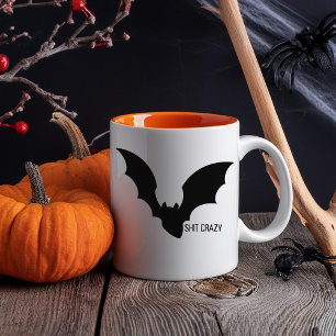 Funny Minimal Halloween Black Bat Crazy Mug