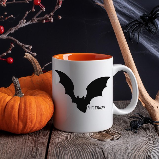 Funny Minimal Halloween Black Bat Crazy Mug (Creator Uploaded)