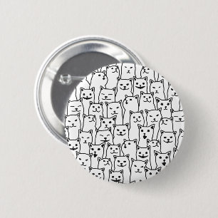 Funny Minimalist Black White Cat Line Art Pattern 2 Inch Round Button