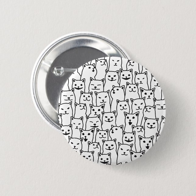 Funny Minimalist Black White Cat Line Art Pattern 2 Inch Round Button (Front & Back)