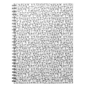 Funny Minimalist Black White Cat Line Art Pattern Notebook
