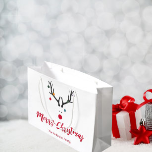 Funny minimalist Christmas reindeer on white Large Gift Bag