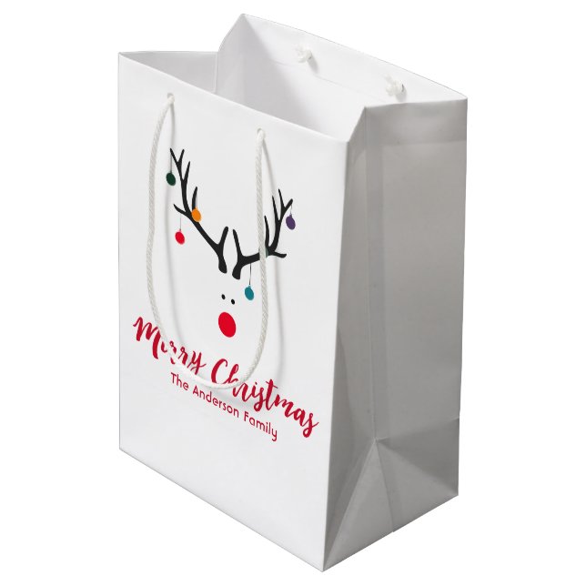 Funny minimalist Christmas reindeer on white Medium Gift Bag (Back Angled)
