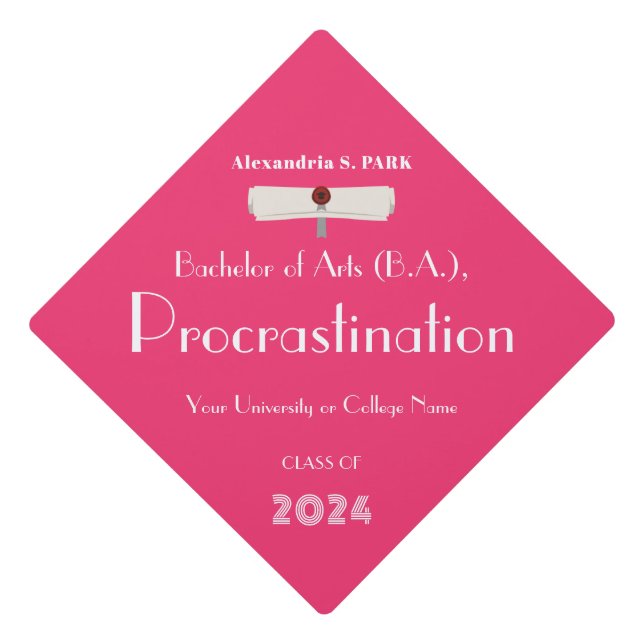 Funny Minimalist Hot Pink Graduation Cap Topper (Front)