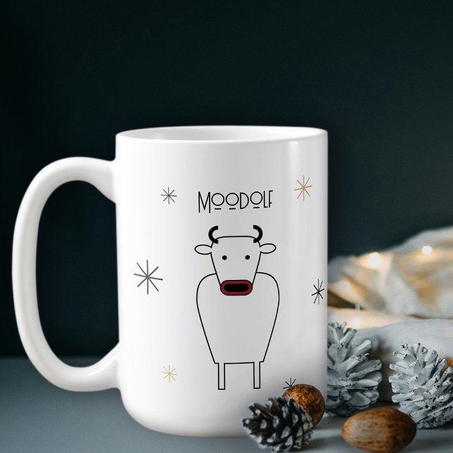 Funny Minimalist Moodolf The Red Nose Reindeer Pun Coffee Mug (Creator Uploaded)
