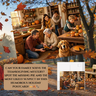 Funny Missing Pumpkin Pie Thanksgiving Family Post Holiday Postcard