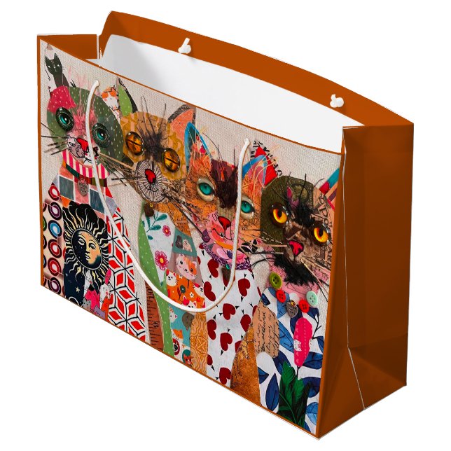 Funny Mixed Media Cat  Large Gift Bag (Back Angled)