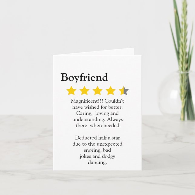 Funny modern 4.5 star boyfriend review typography  card (Front)