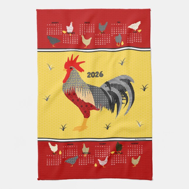 Funny Modern Chicken 2026 Calendar Kitchen Towel (Vertical)