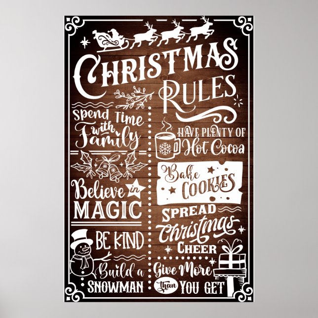 Funny Modern Christmas Rules Poster Sign (Front)