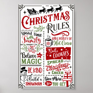Funny Modern Christmas Rules Poster Sign 