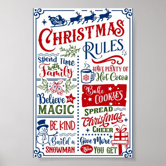 Funny Modern Christmas Rules Poster Sign (Front)