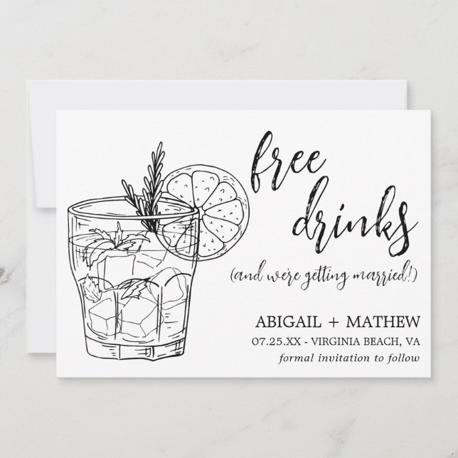 Funny Modern Cocktail Sketch Trendy Photo Wedding Save The Date (Front)