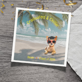 Funny Modern Dog Beach Graduation Napkin