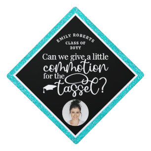 Funny Modern Elegant Aqua Glitter Photo Class Of Graduation Cap Topper