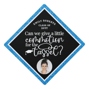Funny Modern Elegant Blue Glitter Photo Class Of Graduation Cap Topper