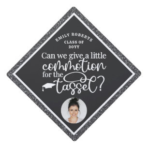 Funny Modern Elegant Grey Glitter Photo Class Of Graduation Cap Topper