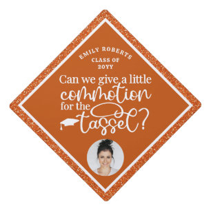 Funny Modern Elegant Orange Glitter Photo Class Of Graduation Cap Topper