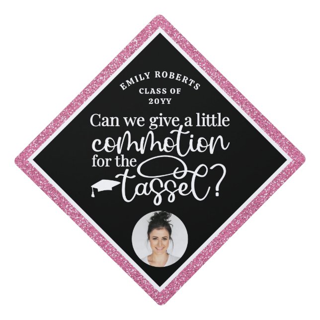Funny Modern Elegant Pink Glitter Photo Class Of Graduation Cap Topper (Front)