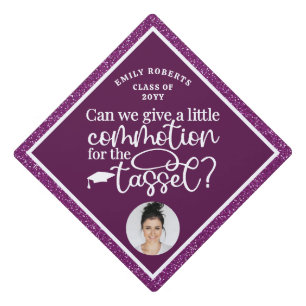 Funny Modern Elegant Purple Glitter Photo Class Of Graduation Cap Topper