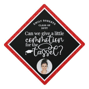Funny Modern Elegant Red Glitter Photo Class Of Graduation Cap Topper