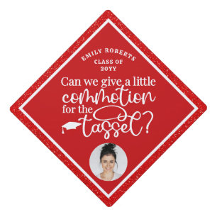 Funny Modern Elegant Red Glitter Photo Class Of Graduation Cap Topper