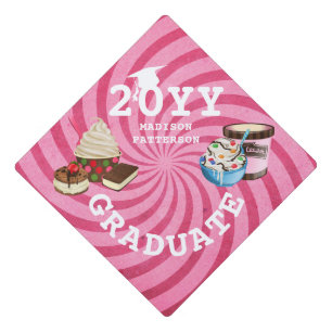 Funny Modern Ice Cream Girly Pink Graduation Cap Topper