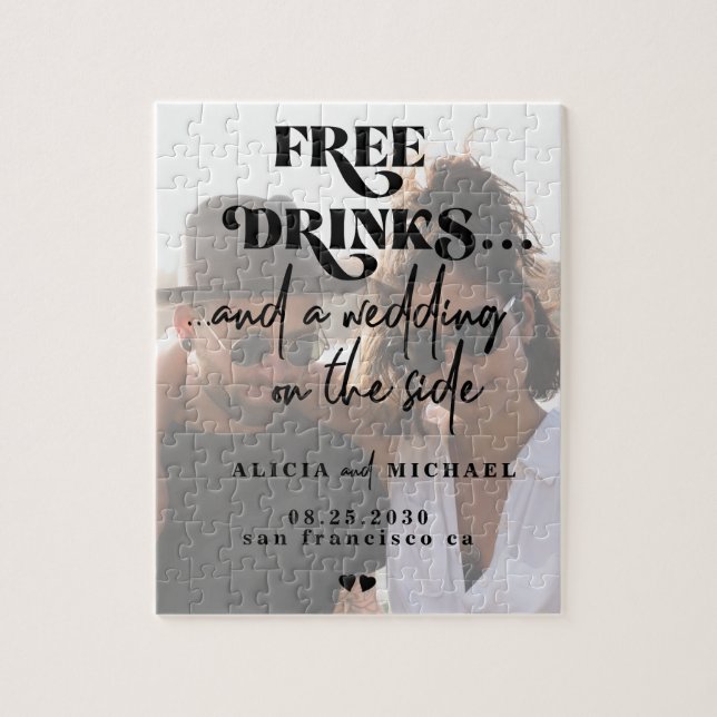 Funny modern photo wedding save the date jigsaw puzzle (Vertical)