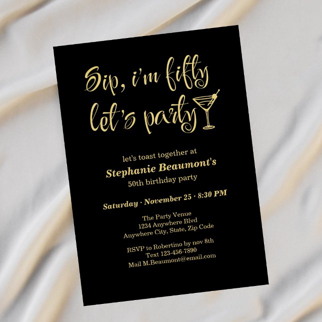 Funny Modern Sip I'm Fifty Woman's 50th Birthday Invitation (Creator Uploaded)