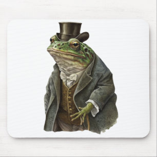 Funny Modern Smart Frog Boss In Tie Coat & Hat On Mouse Pad