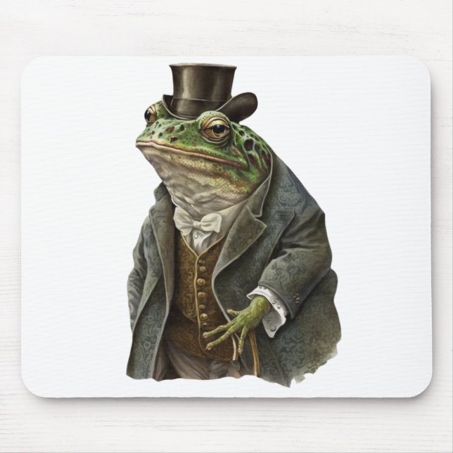 Funny Modern Smart Frog Boss In Tie Coat & Hat On Mouse Pad (Front)