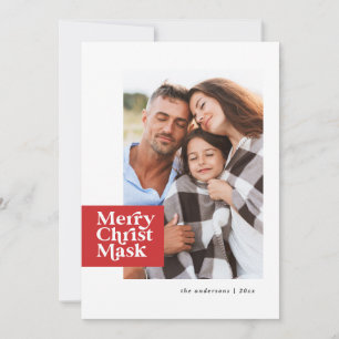 Funny modern typography covid christ mask photo holiday card
