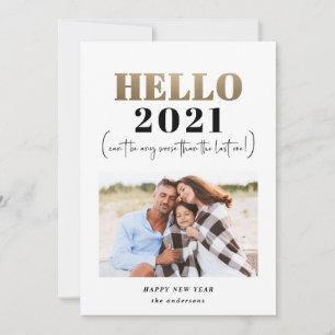 Funny modern typography gold hello new year photo holiday card