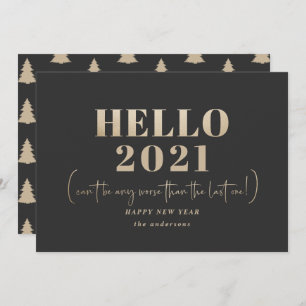 Funny modern typography hello new year holiday card